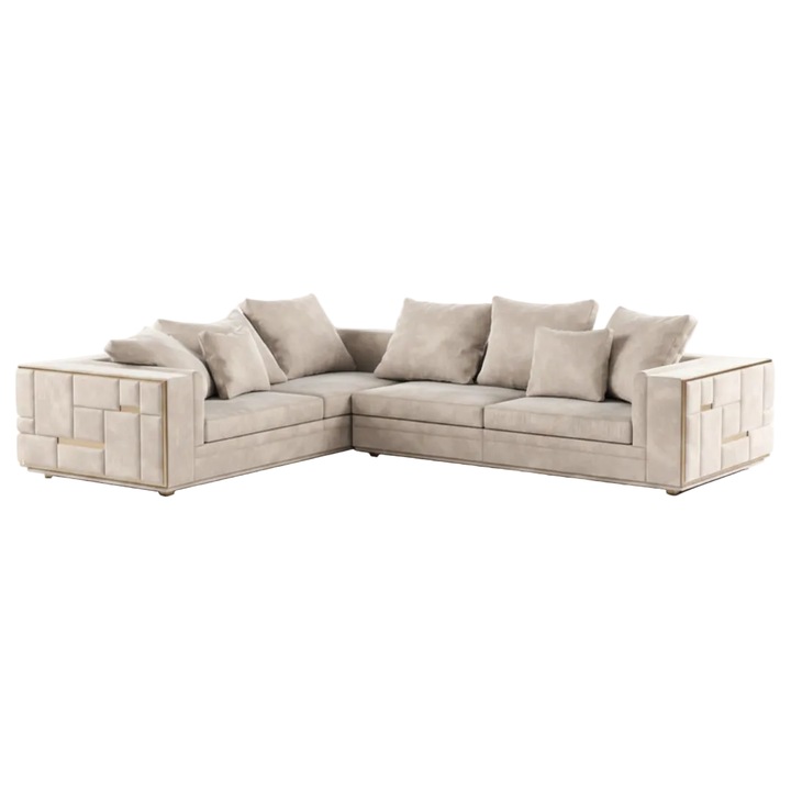 Coltar Prestige, bej nud, 287x340x75 cm, microfibra, 3 locuri, 2 brate