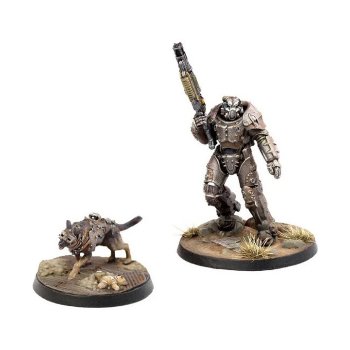 Fallout Wasteland Warfare játékkiegészítő, X-01 Survivor & Dogmeat, Modiphius, 2 összeszerelhető modell, szürke