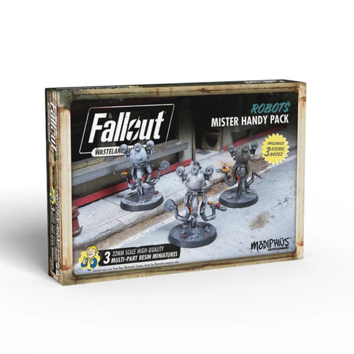 Fallout játékkiegészítő, Robots Mister Handy Pack, Modiphius, 3 összeszerelhető modell, szürke