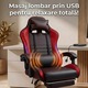 Геймърски стол GALAXIA ергономичен, LED RGB, лумбален масаж, разтегателна поставка за крака, регулируема облегалка 90-165 градуса, възглавници за врат и кръст, Черен/Червен