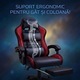 Геймърски стол GALAXIA ергономичен, LED RGB, лумбален масаж, разтегателна поставка за крака, регулируема облегалка 90-165 градуса, възглавници за врат и кръст, Черен/Червен