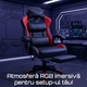 Геймърски стол GALAXIA ергономичен, LED RGB, лумбален масаж, разтегателна поставка за крака, регулируема облегалка 90-165 градуса, възглавници за врат и кръст, Черен/Червен
