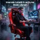 Геймърски стол GALAXIA ергономичен, LED RGB, лумбален масаж, разтегателна поставка за крака, регулируема облегалка 90-165 градуса, възглавници за врат и кръст, Черен/Червен
