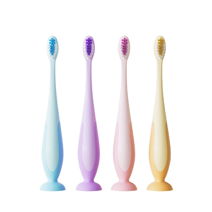 Set 4 Periute de Dinti pentru Copii, cu Baza de Suctiune si Peri Delicate, Ideal pentru Igiena Dentara a Copiilor de 1-5 Ani
