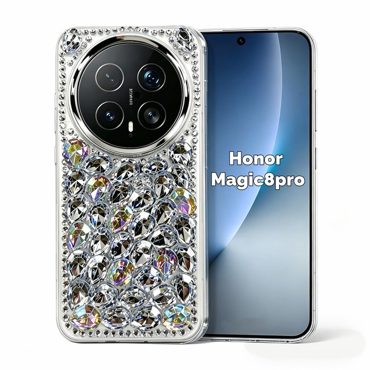 Husa de Protectie, Compatibila Honor Magic8pro, Bling Glitter Luxury cu Strass Crystal Rhinestone, OLOEY®,3D Sparkly Jewelled Gemstone, Transparent, Anti Shock