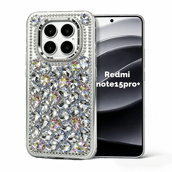Husa de Protectie, Compatibila Redmi Note 15 Pro+, Bling Glitter Luxury cu Strass Crystal Rhinestone, OLOEY®,3D Sparkly Jewelled Gemstone, Transparent, Anti Shock
