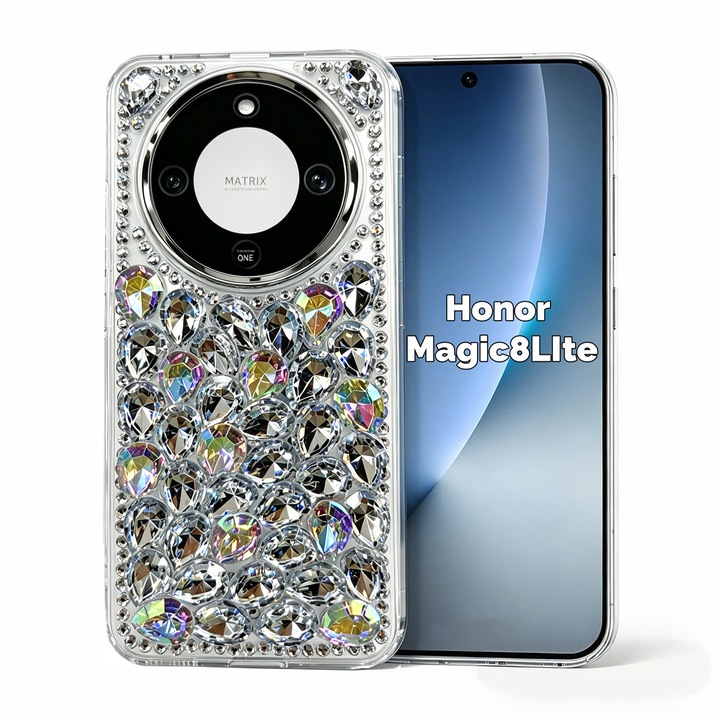Husa de Protectie, Compatibila Honor Magic8Lite, Bling Glitter Luxury cu Strass Crystal Rhinestone, OLOEY®,3D Sparkly Jewelled Gemstone, Transparent, Anti Shock