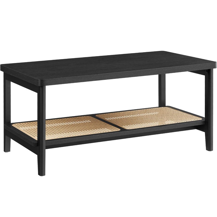 Маса за кафе от MDF с 2 нива за съхранение, просторна, 55x100x45 см, модерен дизайн, черна