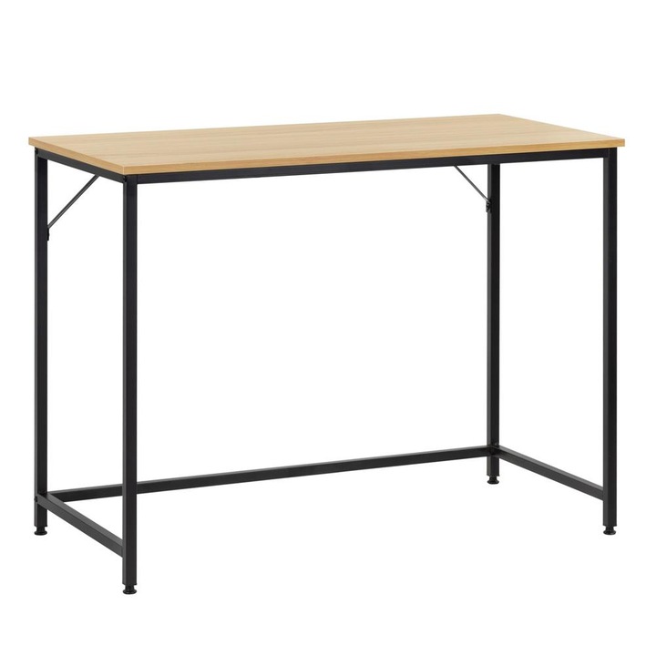 Birou blat mdf cadru metalic picioare reglabile compact, 100x50x76 cm, maxim 50 kg, maro deschis