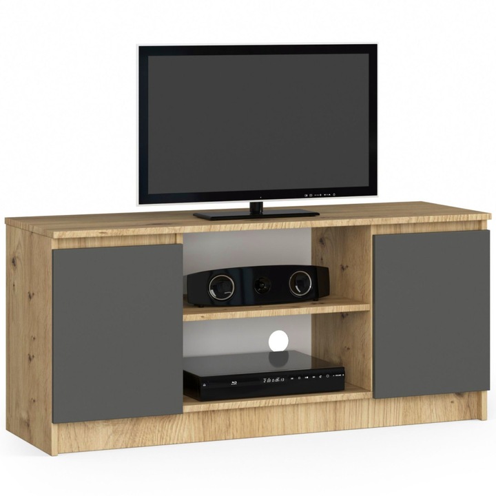 TV szekrény, 2 ajtós, középső polccal, 120x40x55 cm, modern design, artisan szürke tölgy
