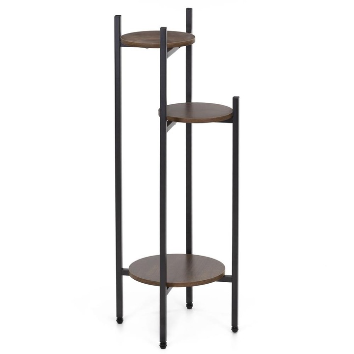 Suport flori rotund 3 polite structura metalica mdf, 32x32x81 cm, organizare verticala, negru