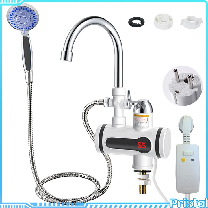 Robinet Electric Instant Apa Calda cu para dus, otel inoxidabil si ABS rezistent la caldura, 3000W, incalzire rapida in 3s, Rotire 360°, separarea apei de electricitate, afisaj inteligent, presiunea apa 0.05 - 0.6 MPa, instalare pe blat