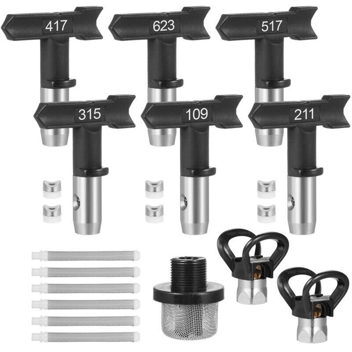Set de 6 duze reversibile pentru pulverizatoare fara aer, 109/211/315/417/517/623, dimensiuni 4x5cm, filtre de vopsea incluse