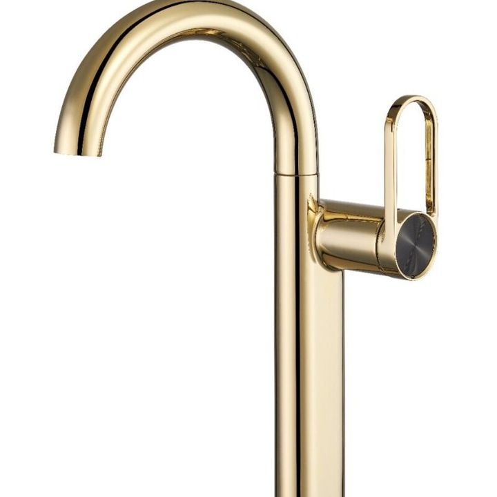 Kefélt arany sárgaréz csaptelep, mosogatópultra szerelhető, modern design, kiváló minőség