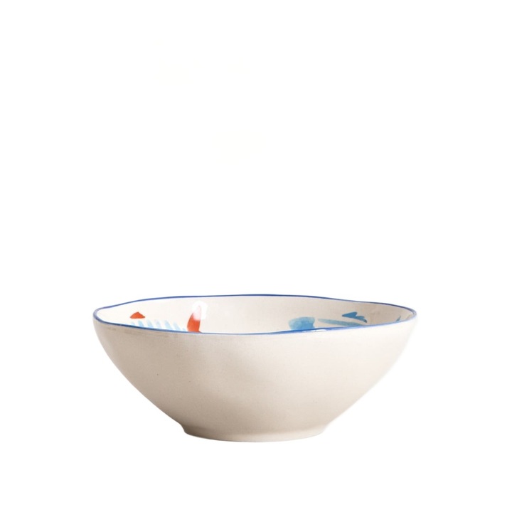 Bol BUNO cu motive de pesti, HOMLA, 20,5 cm, ceramica, margine albastra
