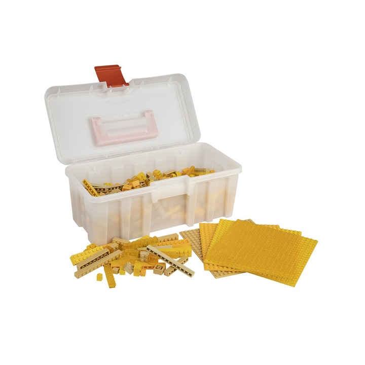 Set de constructie, Q-Bricks, Model Yellow Mix, 600 de piese, Diferite dimensiuni, 3 ani +, Galben