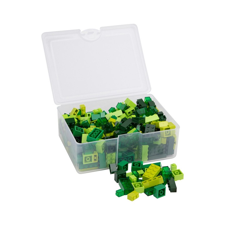 Q-BRiCKS, 300 броя смесен комплект строителни блокчета, 100% съвместими, в различни зелени цветове