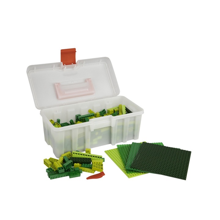 Set de constructie, Q-Bricks, Model Green Mix, 600 de piese, Diferite dimensiuni, 3 ani +, Verde