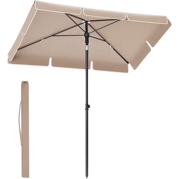 Állítható terasz- vagy kerti napernyő, 2 irányba dönthető, UV-védelem UPF 50+, tokkal, 230x150 cm, taupe barna színben