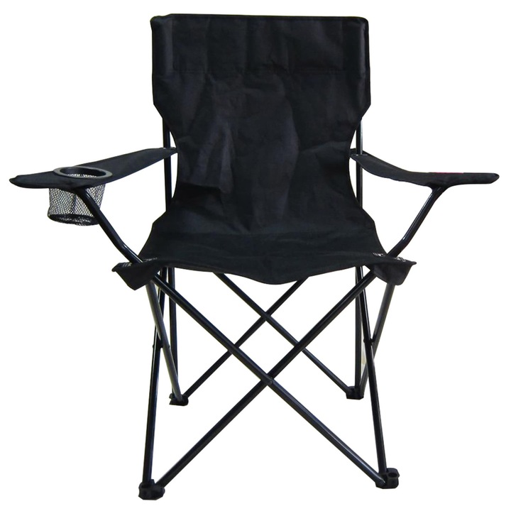 Scaun pliabil camping sau pescuit Sersimo, suport pahar, negru