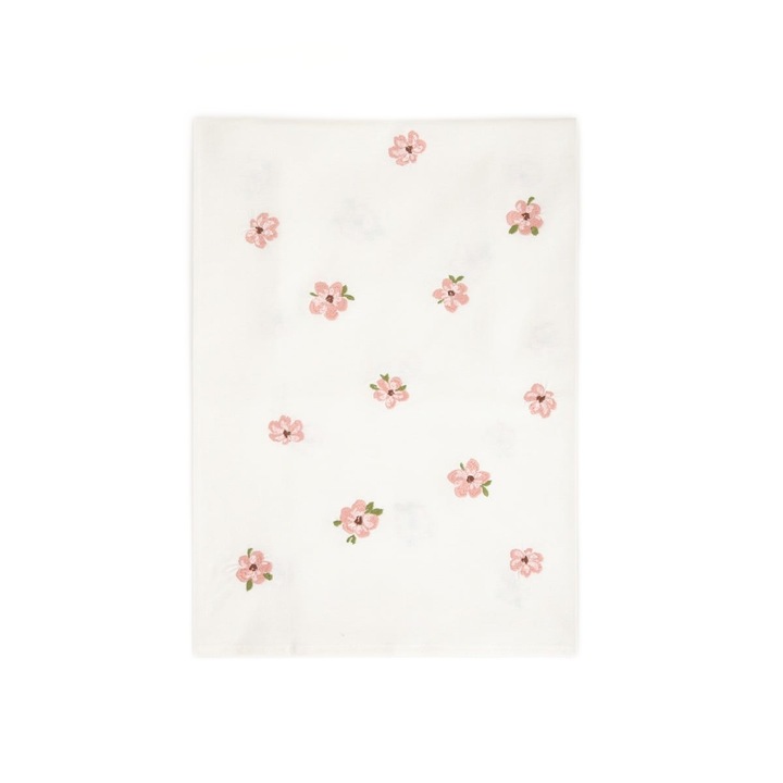 FLORECITA asztali futó, 40x160cm, hímzett virágokkal, fehér