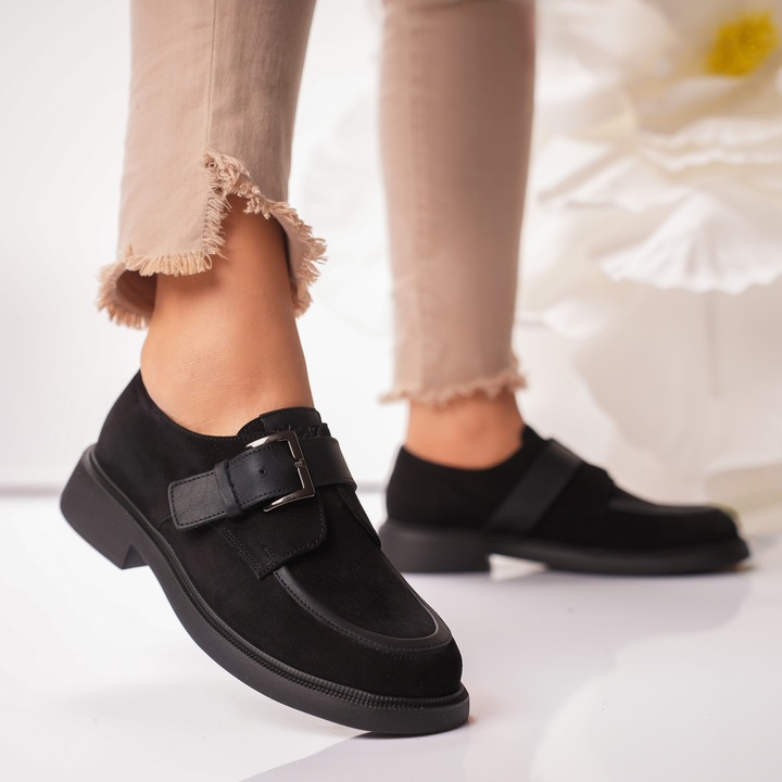 Pantofi femei Beenvo loafers negri din piele naturală, talpă 3cm, mărimea 39
