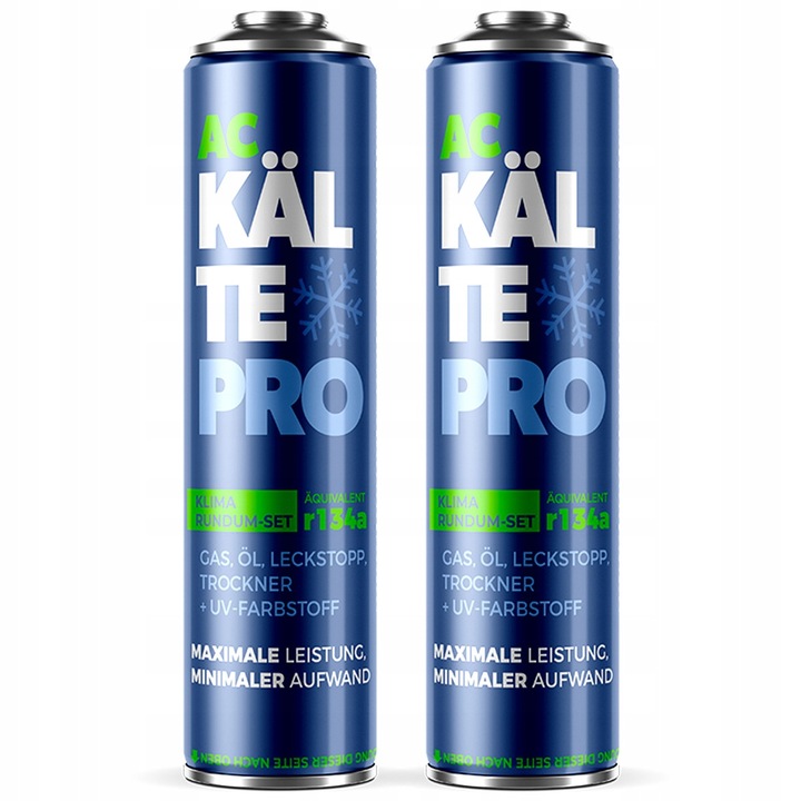 2x Autóklíma Utántöltő Készlet, Kaltepro, R134a, Gáz, Olaj, Tömítőanyag, Szárító és UV, Komplett 5in1 Megoldás, Gyors Felújítás, Szivárgásészlelés, 1995-2016-os Autókhoz, Egyenértékű 2x 755g Standard Gázzal, Biztonságos, 2x 500 ml, 2x 290 g