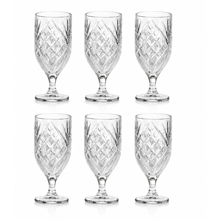 Set 6 Pahare Delisoga, Sticla Groasa de Calitate, Design Elegant Tip Cristal, Rezistente si Usor de Intretinut, Ideal pentru apa, suc, vin sau cocktailuri, 340ml, Transparent