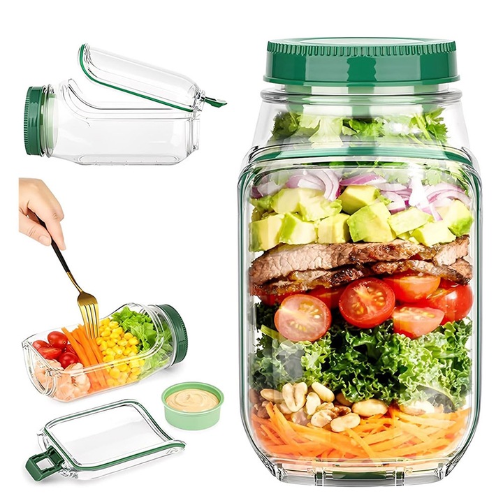 Recipient salata Garsonal 1L, plastic transparent, etans, 10x10x19c