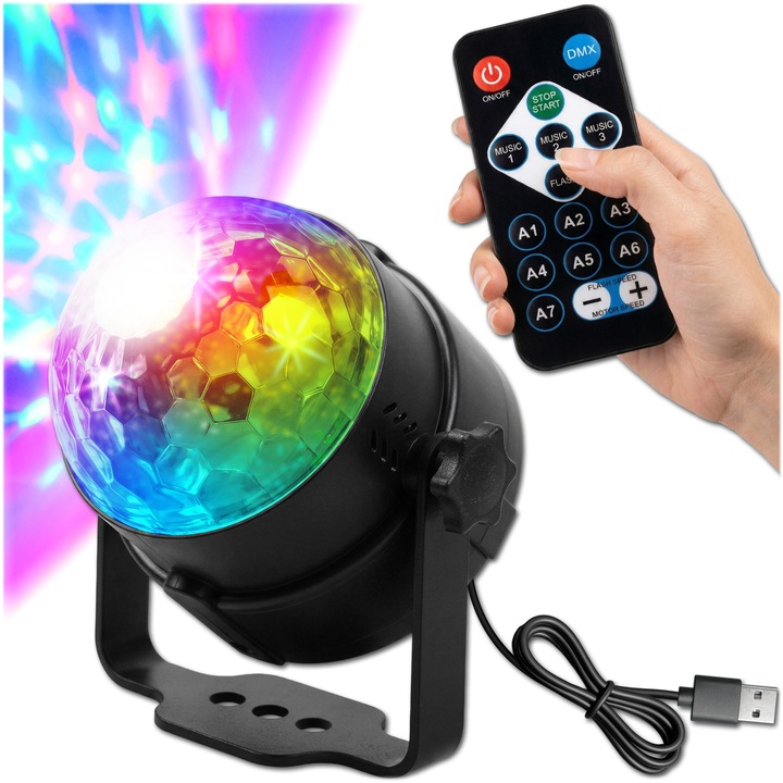 LED RGB diszkólámpa, KRUMAD, USB tápellátás, érintésvezérlés, 10x15cm