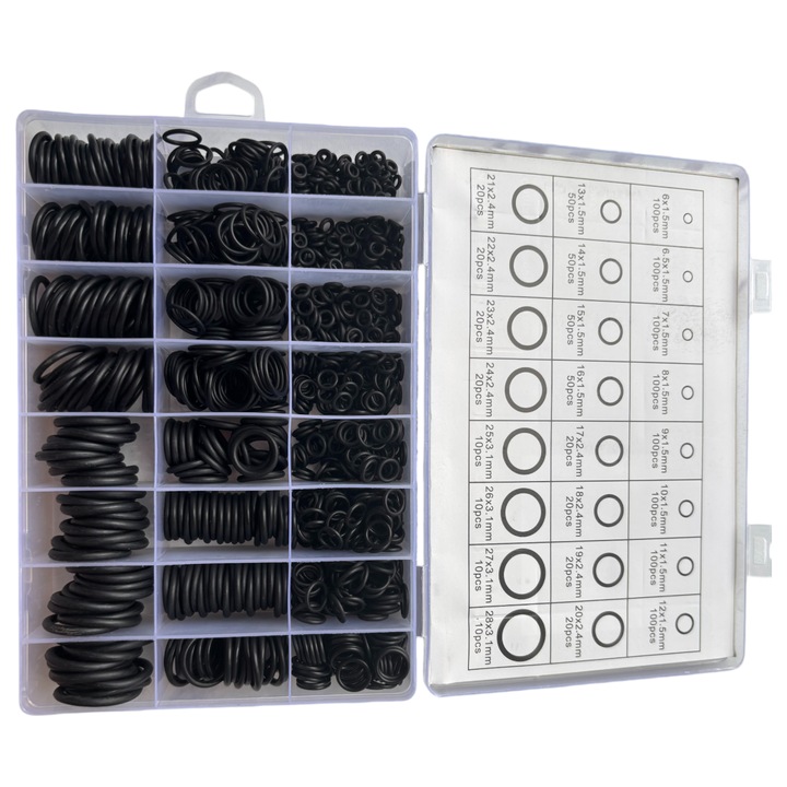 1200 db-os O-gyűrű készlet, Generic, autójavításhoz, fekete