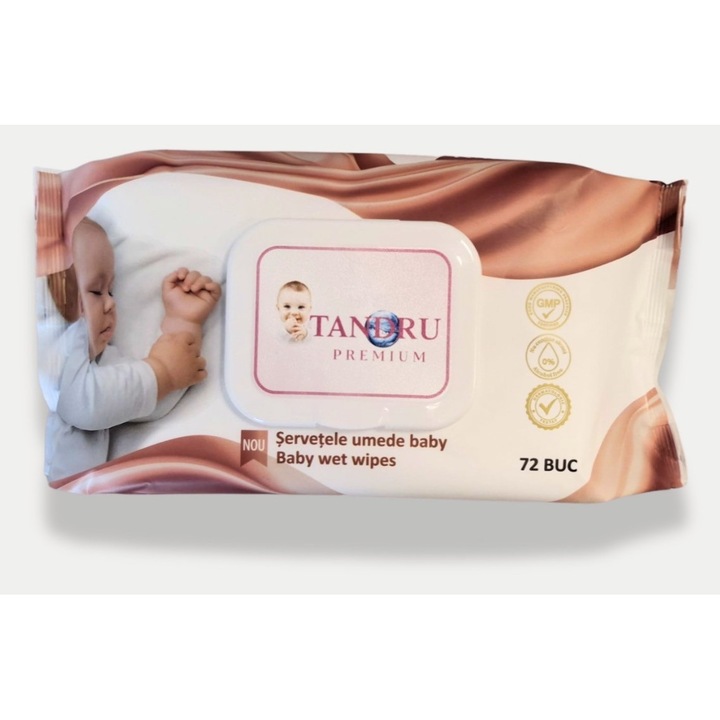 Servetele umede baby Tandru Premium ClarSanit 72 buc (0% alcool)
