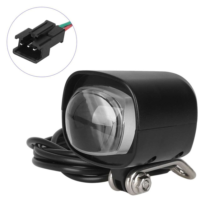 Far LED cu claxon pentru trotineta electrica, INOPARTS, 36-60V, Negru, set 1 buc