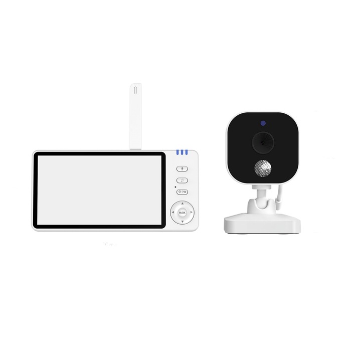 Monitor video pentru bebeluși UWOT, HD 5 inci, mărire 4x, vedere nocturnă, alb