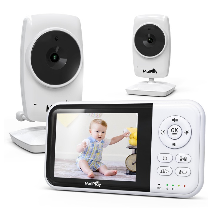 MalPlay NannyEye Lite 3.5" bébi videó monitor éjjellátóval, kétirányú kommunikációval, 3.2" LCD kijelzővel, 300m hatótávolsággal