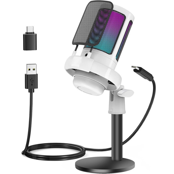Socodox PC mikrofon, némító gombbal, RGB, kardioid, 25mm, 180cm USB kábel