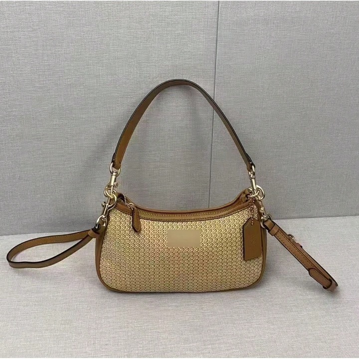 Terry válltáska/crossbody táska, fonott szalmabőrből, latte színű, új khaki.