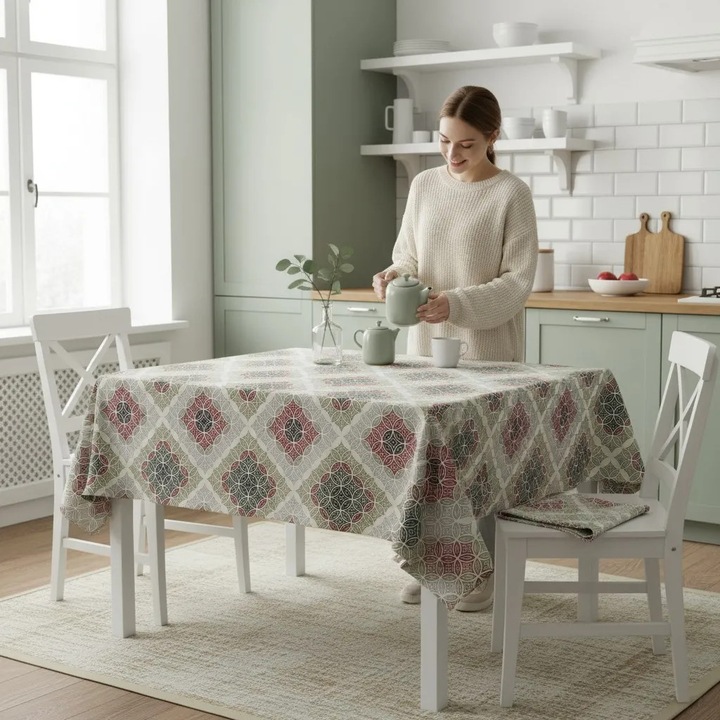 Fata de masa Rotunda Ø 160 cm antimurdarire, TURKIS, Pucioasa