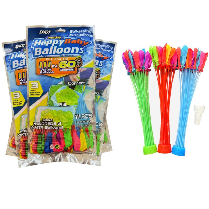 Baloane de apa rapid umplute, autoetansante, set 3 x 111 buc, multicolor