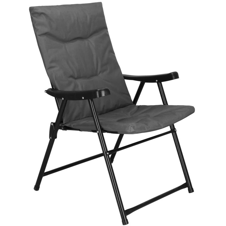 Scaun pliabil terasa camping sezut burete maxim 120 kg, design compact, confortabil, gri