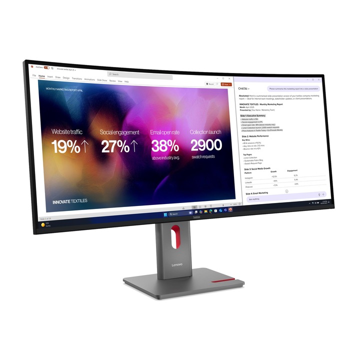 Monitor LED Lenovo ThinkVision P40WD-40, 39.7", WUHD (5120x2160), IPS, 120Hz, 4ms GtG (Extreme mode) / 6ms GtG (Typical mode), 2500R, Low Blue Light, Eyesafe® Display 2.0, Difuzoare 5Wx2, 2 x Thunderbolt 4, HDMI, DP, RJ-45, Eclipe Black