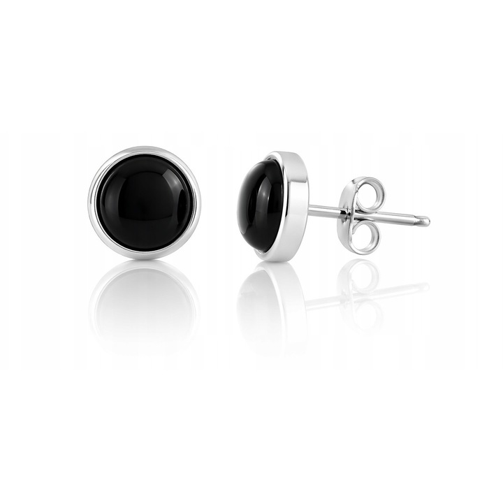 Cercei din argint cu onix, bile rotunde, piatra neagra, argint 925, cu tija negru
