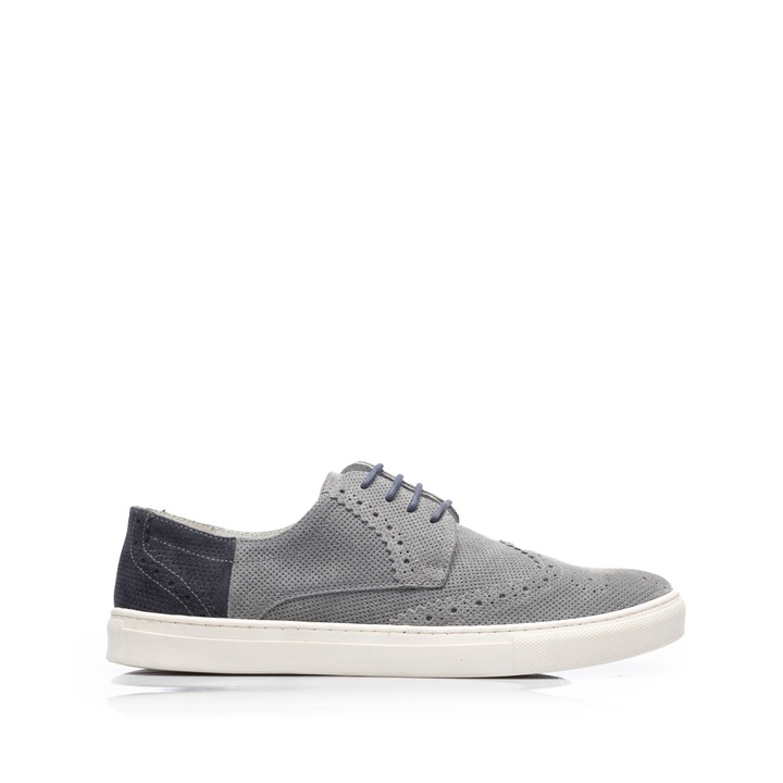 Pantofi casual bărbați, Leofex, piele natural, Gri/Albastru