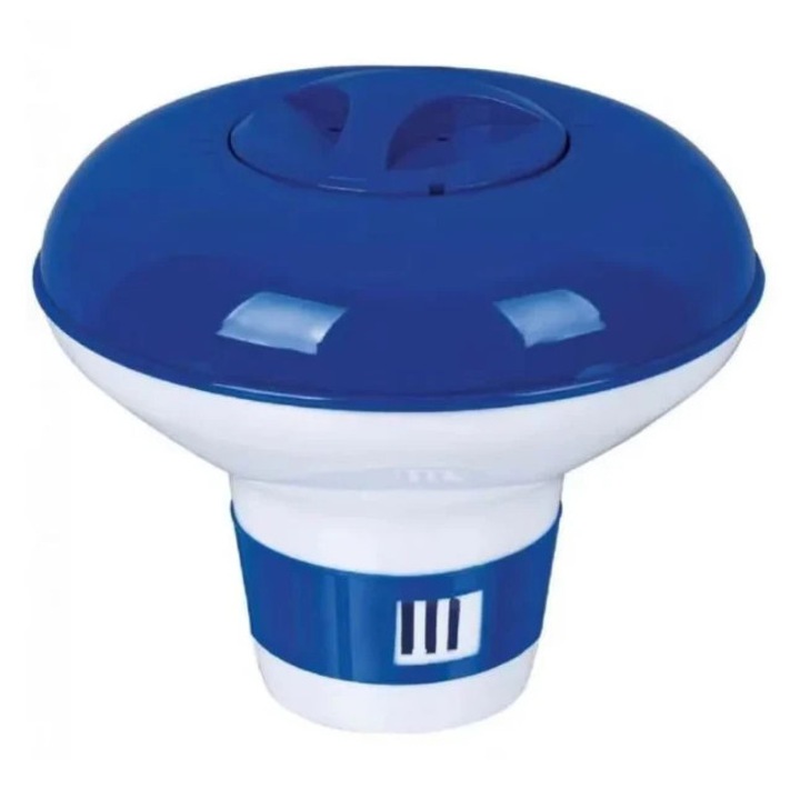 Dozator clor pentru piscina, plutitor, albastru/alb, 12.5x12 cm – intretinere usoara a apei