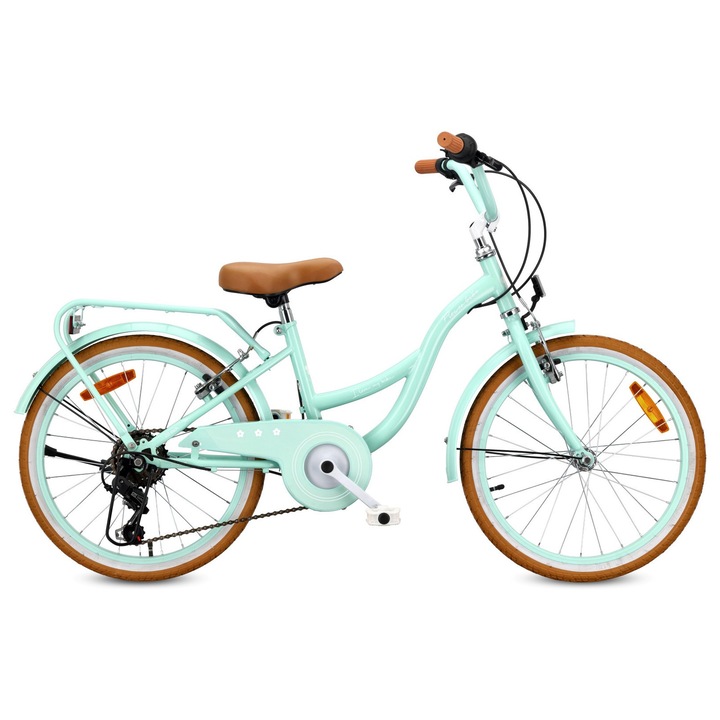 Bicicletă copii, Sun Baby, Flower Bike, 20 inch, 6 viteze, verde menta, cadru otel 11, 5 inch