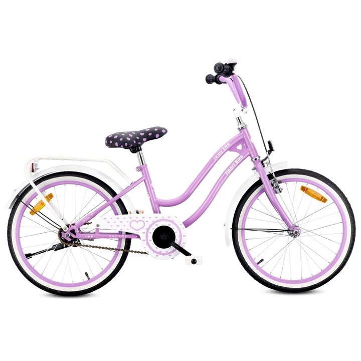 Bicicleta Copii, Sun Baby Heart Bike, 20 Inch, Cadru Otel 11,5 Inch, Frane V Brake Si Torpedo, Portbagaj, Cric, Sonerie, Violet