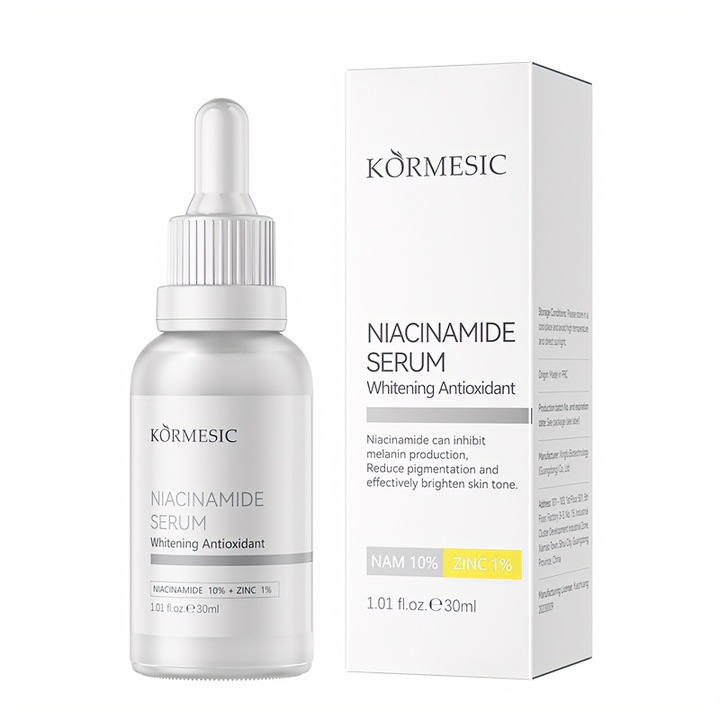 Ser facial pentru iluminarea tenului, esenta faciala, contine niacinamida, ilumineaza tonul pielii, micsoreaza porii, repara bariera pielii, marca KORMESIC, 30ml