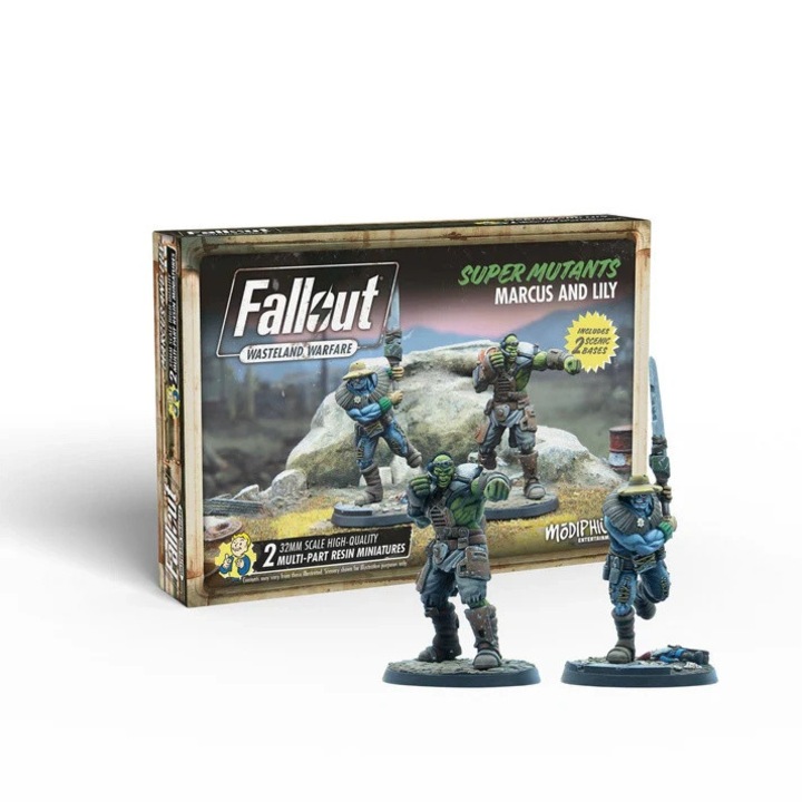 Fallout játékkiegészítő, Super Mutants Marcus és Lily, Modiphius, 2 összeszerelhető modell, szürke