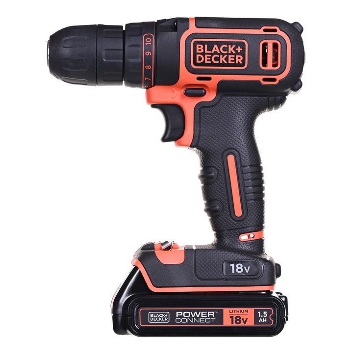 Black & Decker fúrógép, 650 RPM, akkumulátoros, fekete-narancssárga
