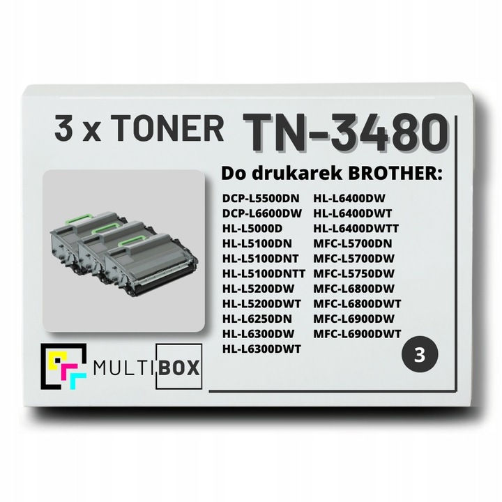 Set 3 Tonere TN-3480 Multibox, negru, 8000 pagini fiecare, pentru imprimante Brother